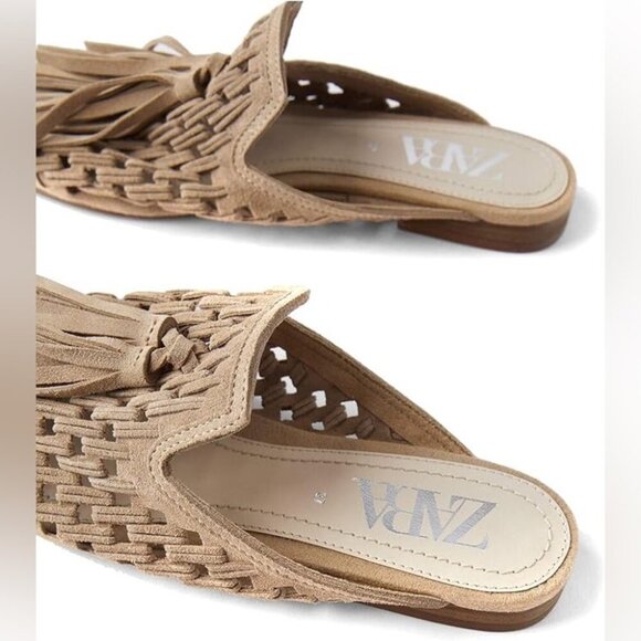 NWT  Zara Women Flat braided leather mules with tassels, Sz 36 - Picture 4 of 16